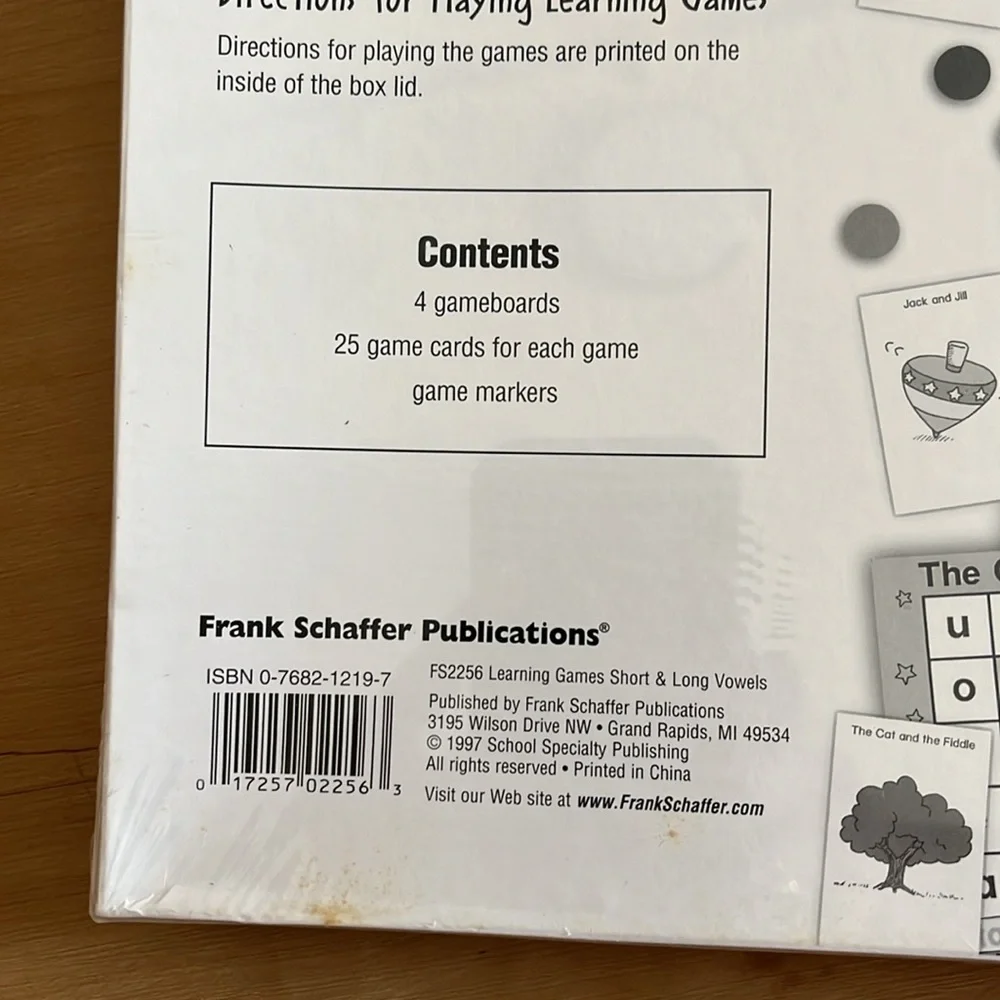 FRANK SCHAFFER AGES 5+ SHORT AND LONG VOWELS 4-GAME BOARDS LEARNING GAMES